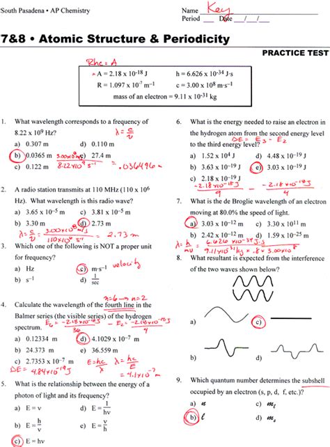 honors chemistry atomic structure worksheet